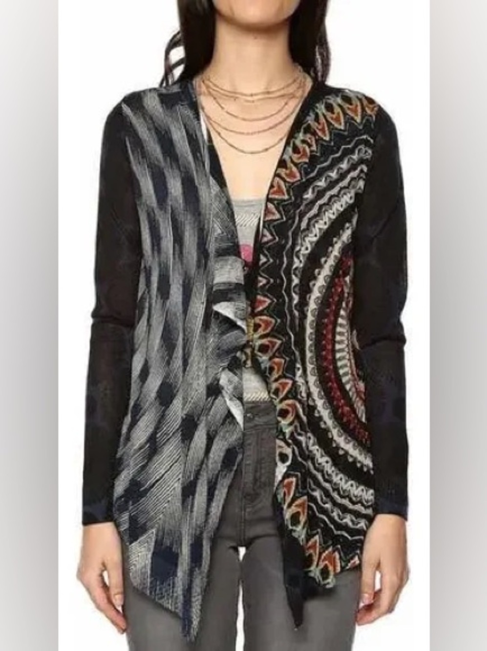 Desigual Tiana Wearable Art Lightweight Cardigan Open Front Mandala Print - Picture 4 of 9